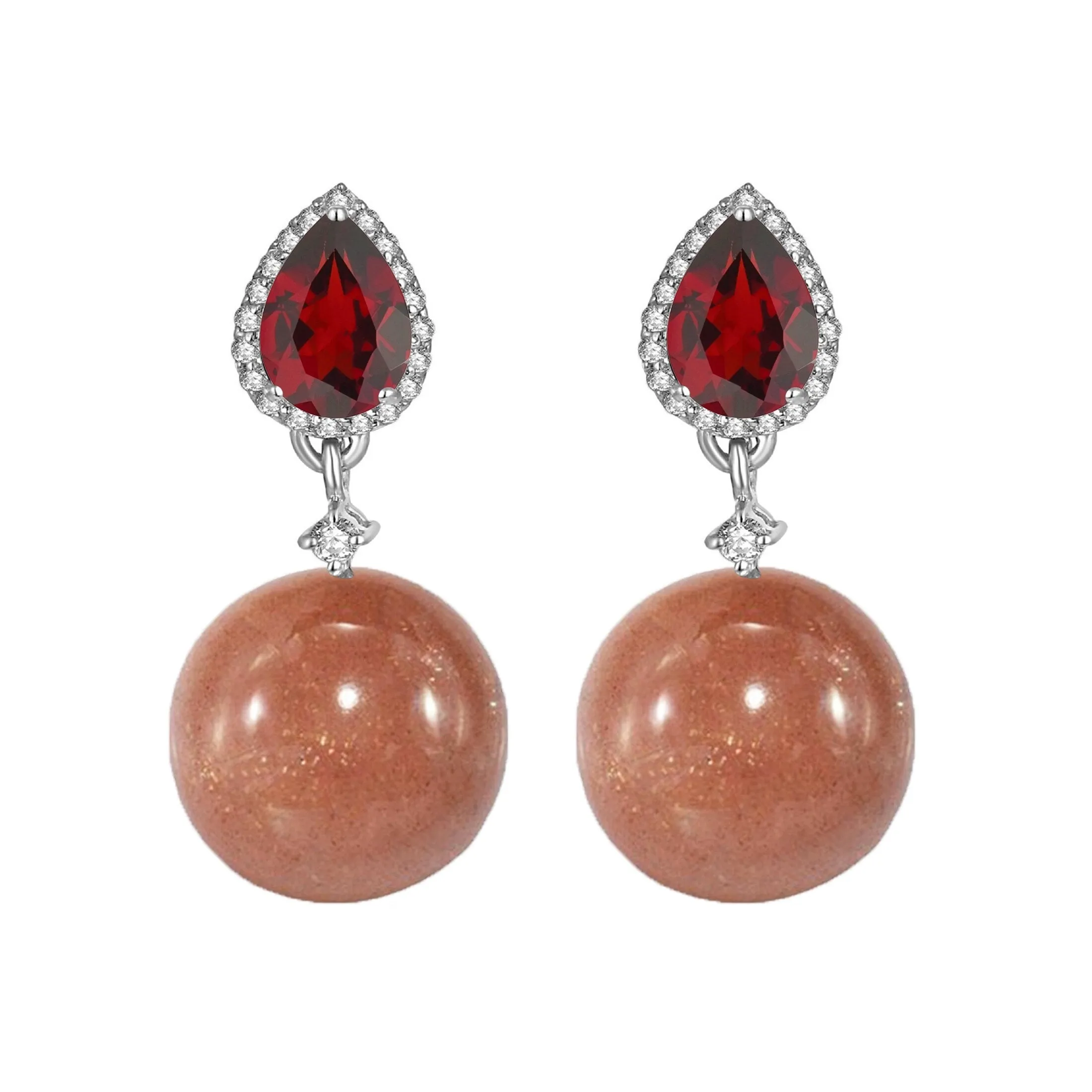 Sterling Silver with Natural Moonstone, Garnet and White Topaz Drop Earrings sold by Zulily product image thumbnail 2
