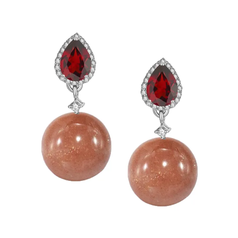 Sterling Silver with Natural Moonstone, Garnet and White Topaz Drop Earrings sold by Zulily
