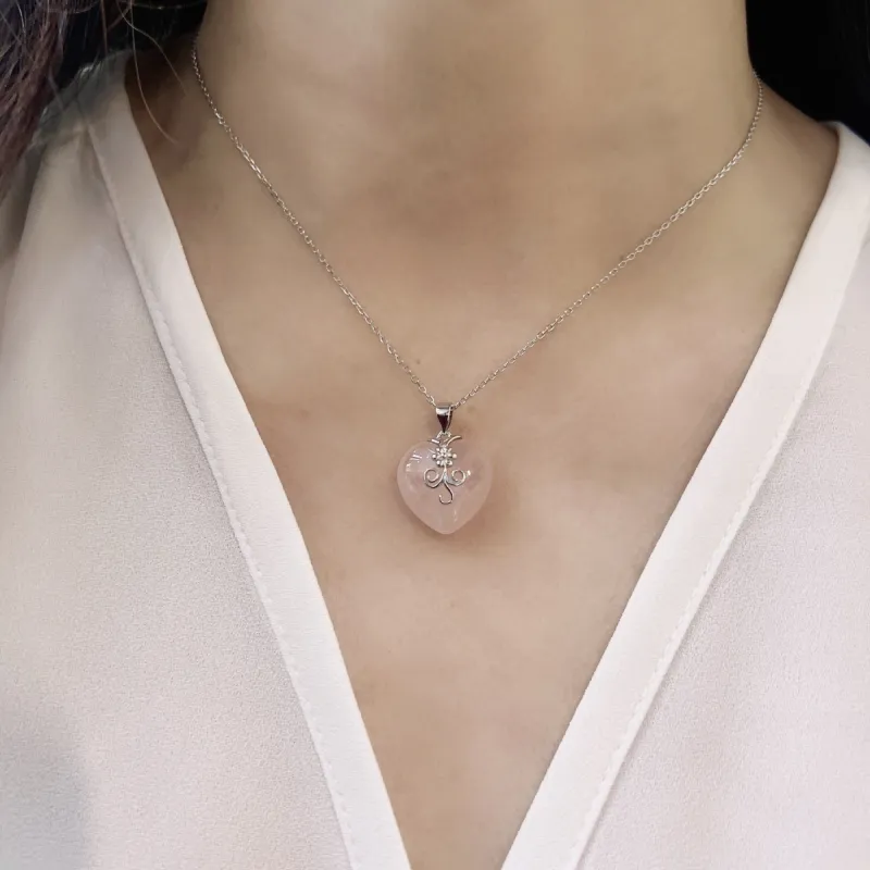 Sterling Silver Rose Quart Heart Shape Charm Necklace sold by Zulily