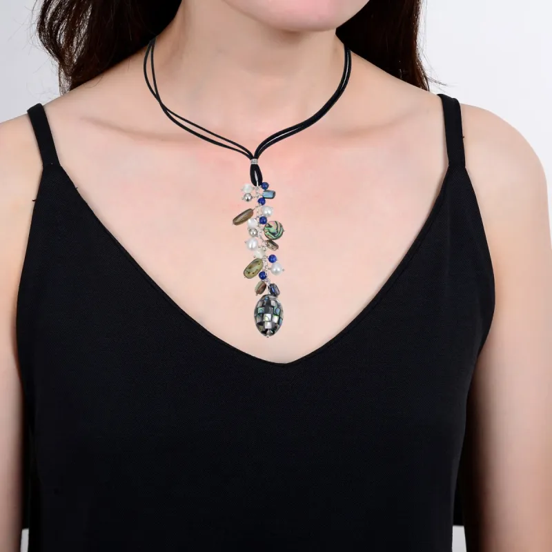 Sterling Silver with Natural Abalone Shell Beaded Necklace -18"Chain with 2"Extension sold by Zulily