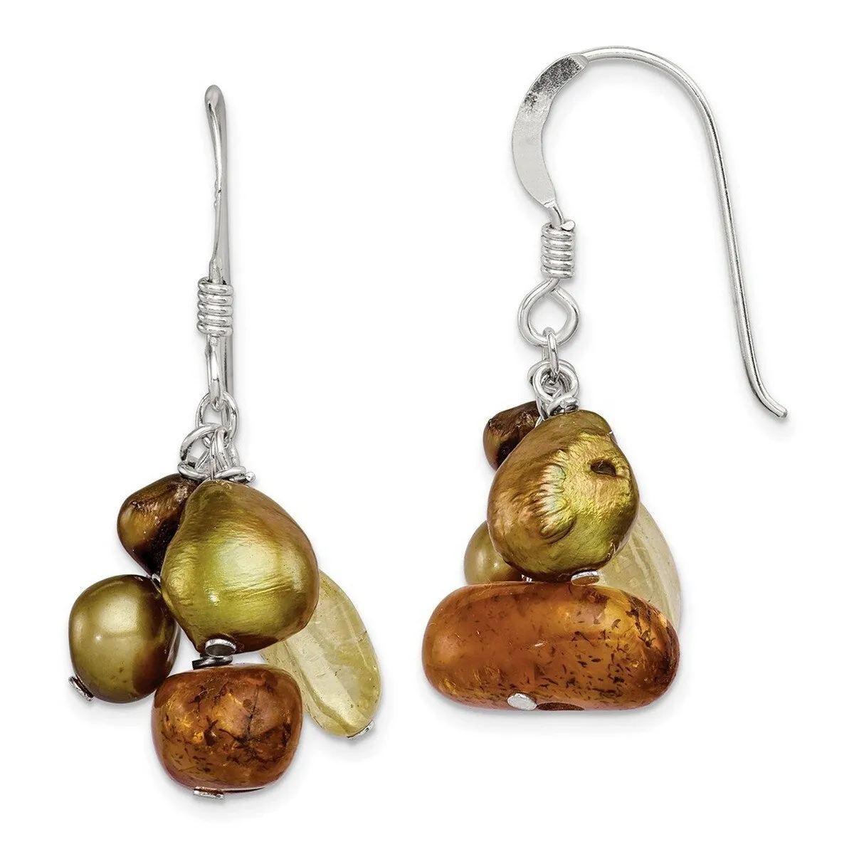 Curata 925 Sterling Silver Amber Citrine Copper Freshwater Cultured Pearl Dangle Hook Earrings - 36x21mm sold by Zulily product image thumbnail 3