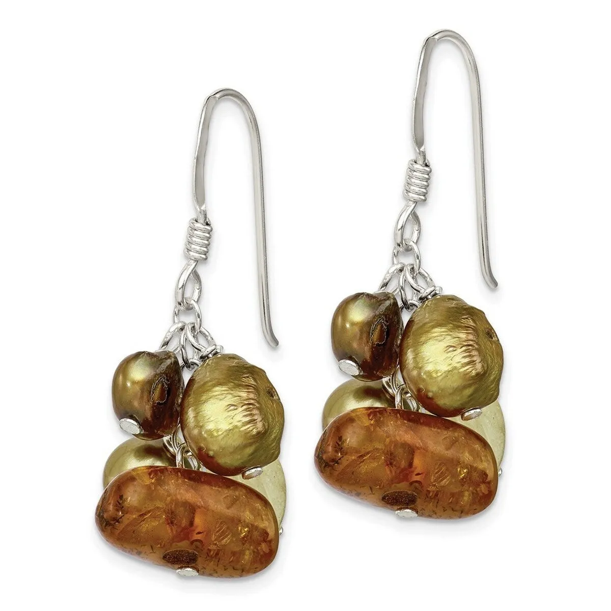 Curata 925 Sterling Silver Amber Citrine Copper Freshwater Cultured Pearl Dangle Hook Earrings - 36x21mm sold by Zulily product image thumbnail 2