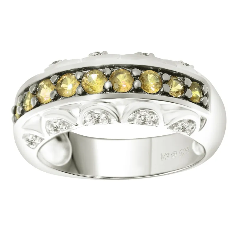 V3 Jewelry 925 Sterling Sliver with Round Shape Natural Yellow Sapphire and White Topaz Band Ring for Women sold by Zulily