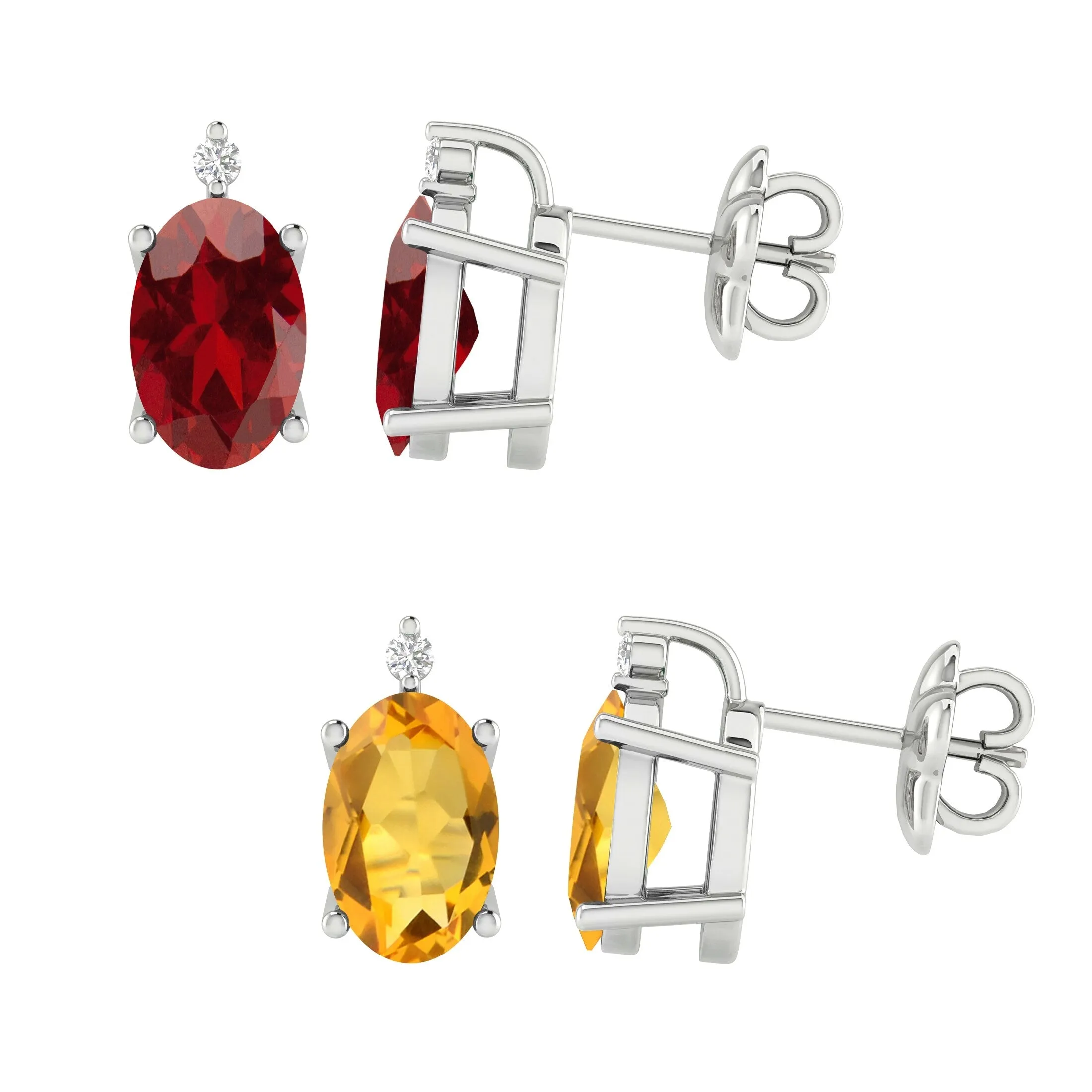 V3 Jewelry Set Of Two Sterling Silver with Natural Garnet, Citrine and White Diamond Stud Earrings for Women sold by Zulily