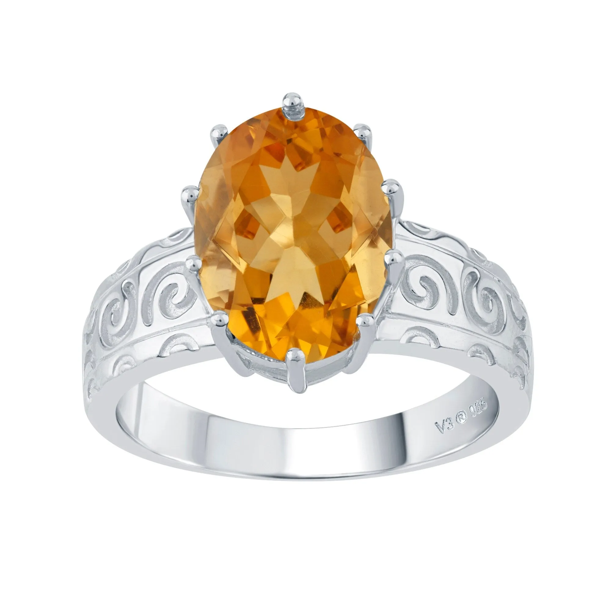 Sterling Silver 5.45 Carat Natural Citrine Solitaire Swirl Engravework Ring sold by Zulily product image thumbnail 2