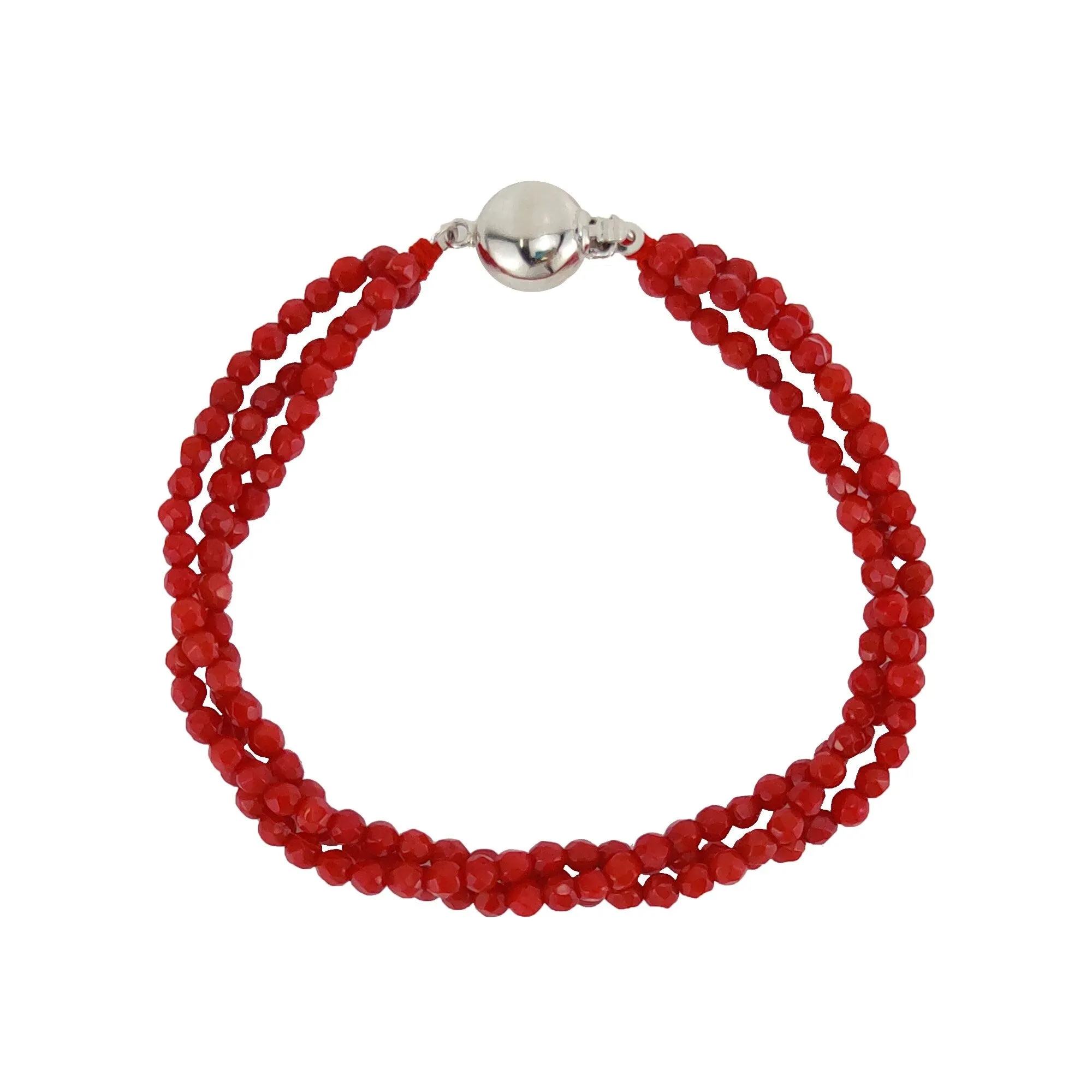 Sterling Silver with Natural Coral Three Row Beaded Bracelet-7.25" sold by Zulily