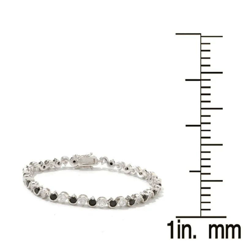 Sterling Silver with Natural Black Spinel and White Zircon Tennis Bracelet-8" sold by Zulily