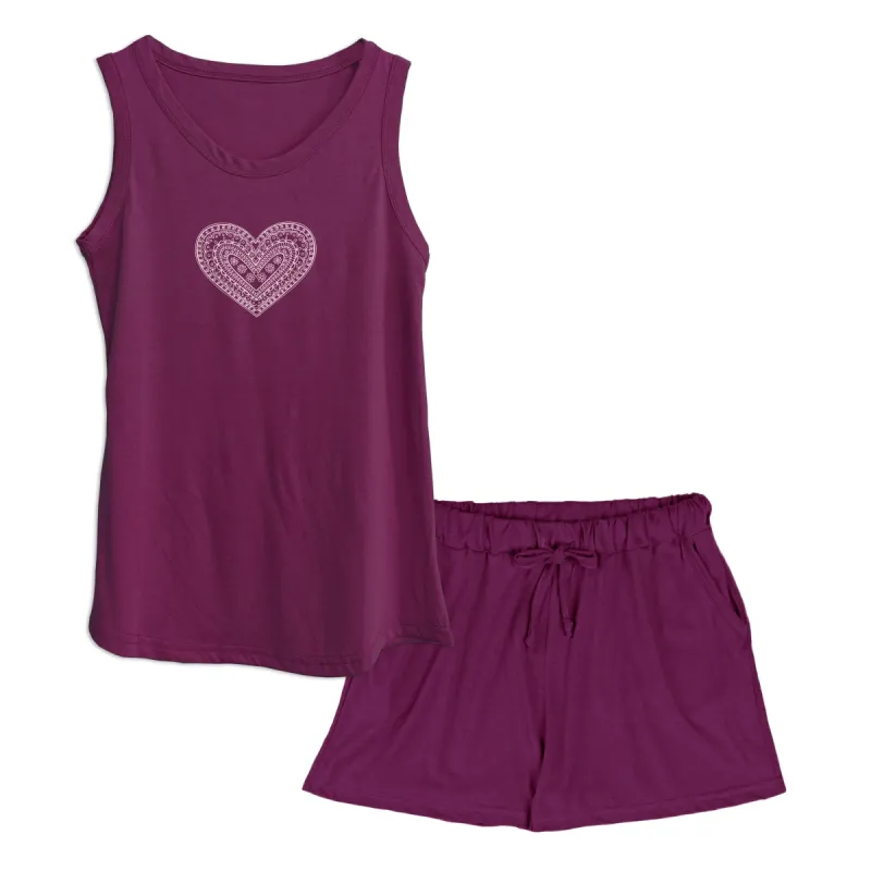 Berry 'Henna Heart' Women's Modal/Cotton Flowy Tank & PJ Shorts Set sold by Zulily