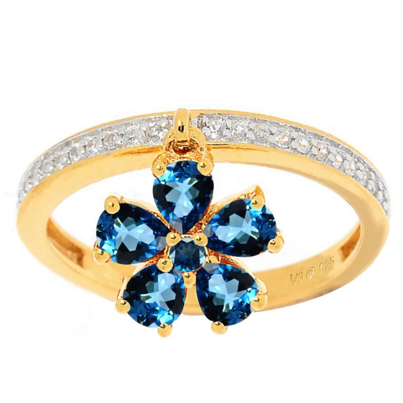Gold Over Sterling Silver with Natural London Blue Topaz and White Topaz Charm Ring sold by Zulily