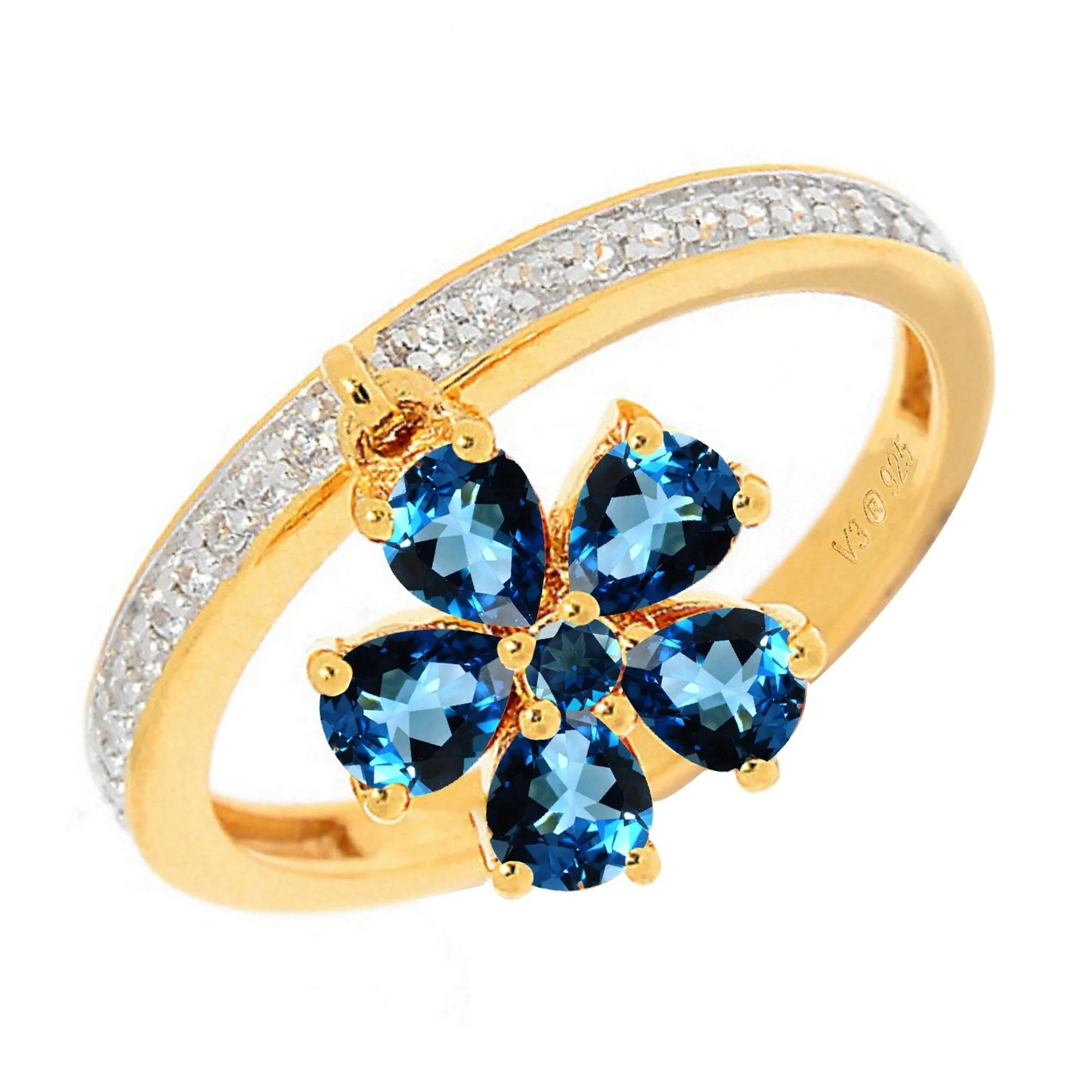 Gold Over Sterling Silver with Natural London Blue Topaz and White Topaz Charm Ring sold by Zulily product image thumbnail 2