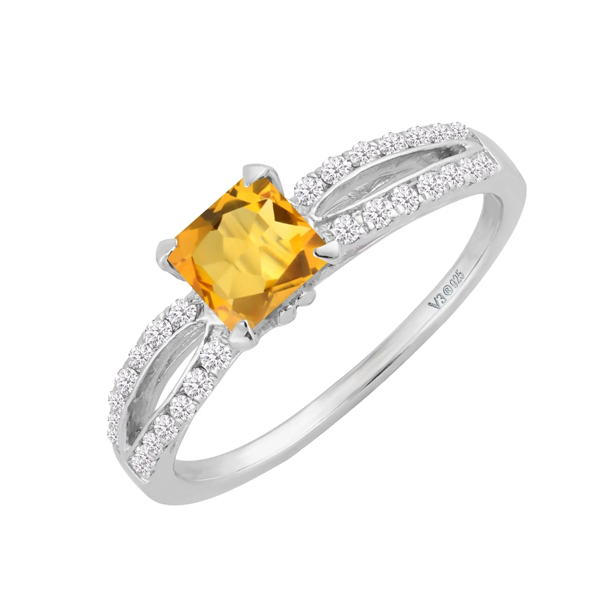 Sterlling Silver with Natural Citrine and White Diamond Solitaire Ring sold by Zulily product image thumbnail 4