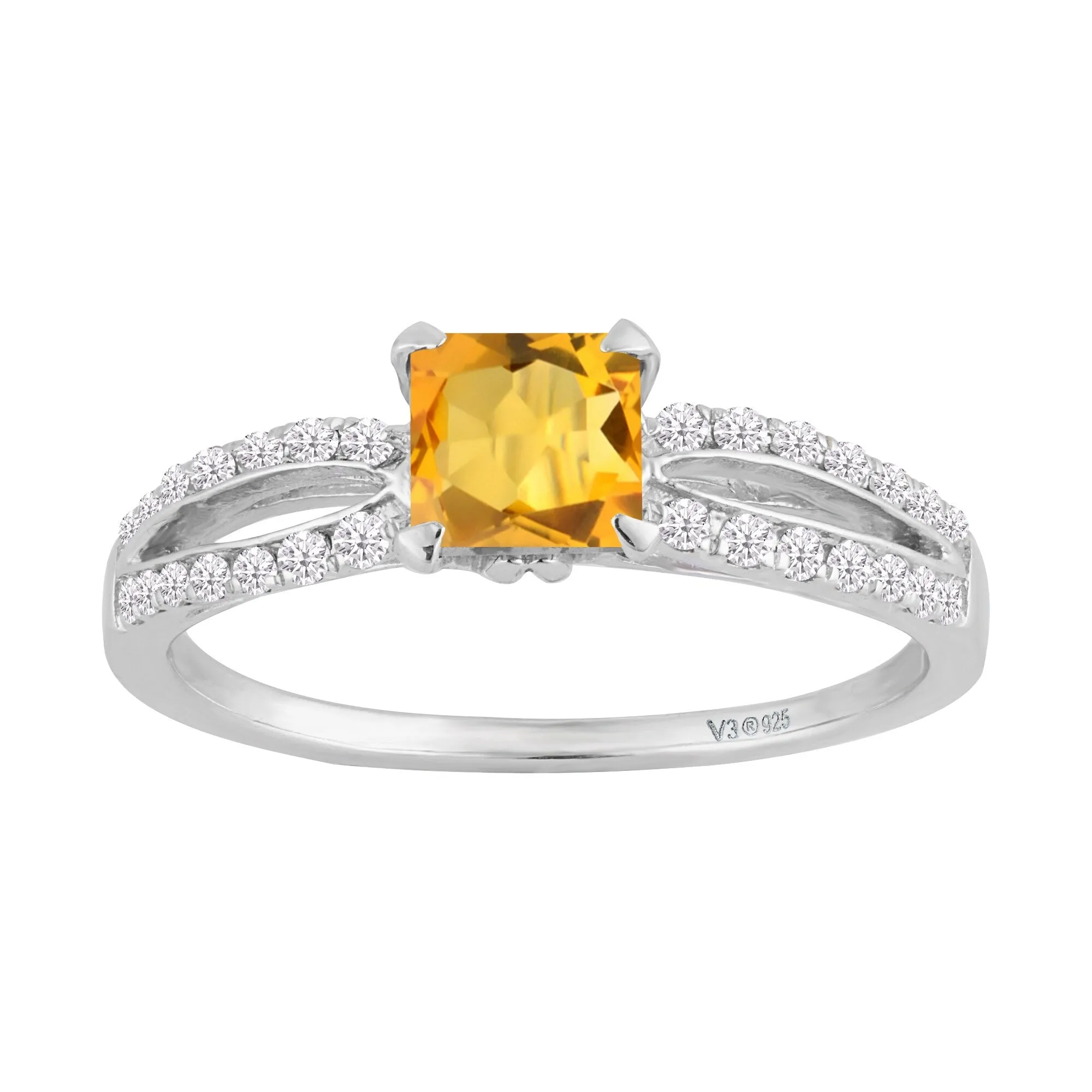 Sterlling Silver with Natural Citrine and White Diamond Solitaire Ring sold by Zulily product image thumbnail 3