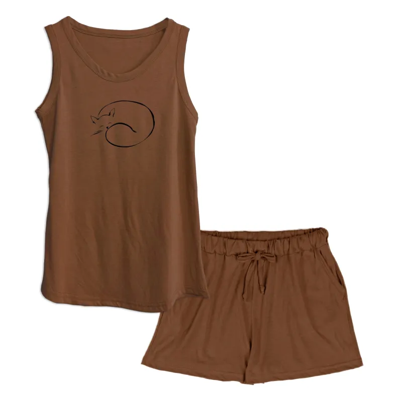 Cinnamon 'Sleeping Cat' Women's Modal/Cotton Flowy Tank & PJ Shorts Set sold by Zulily