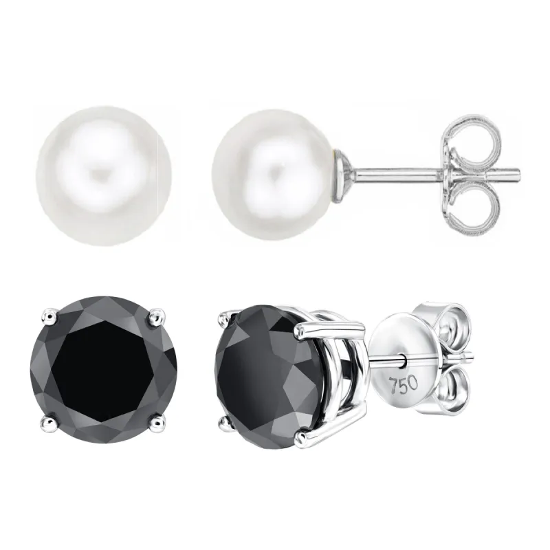 Set of Two Sterling Silver with Freshwater Pearl and Black Spinel Stud Earring sold by Zulily