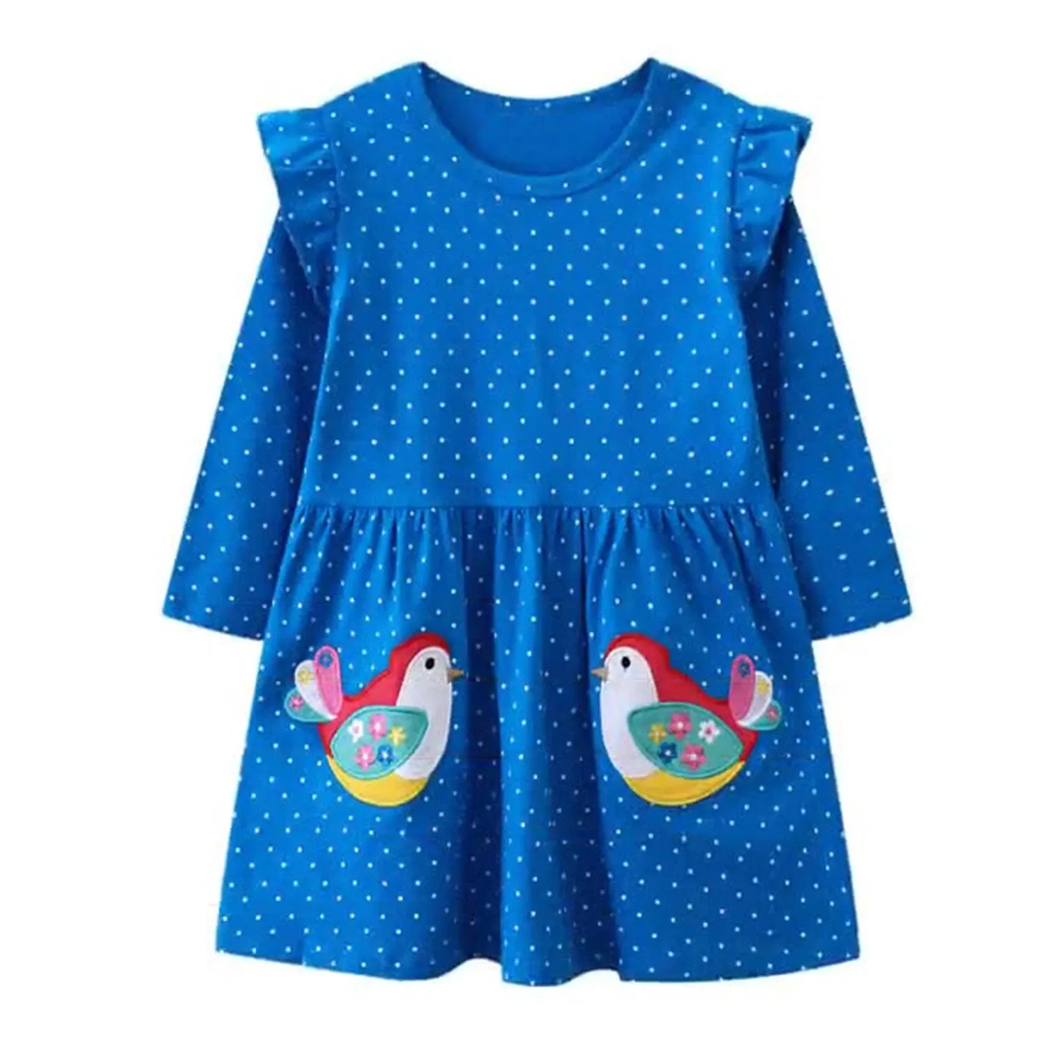 Blue Bird Ruffle-Accent Long-Sleeve Dress sold by Zulily