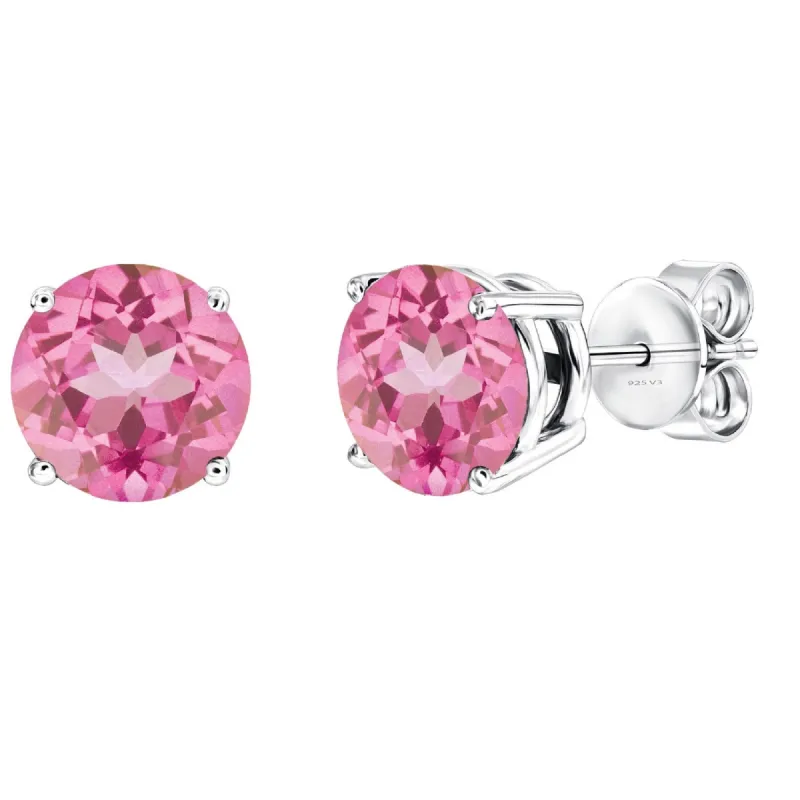 Set of Two Sterling Silver with White Topaz and Pink Topaz Stud Earring sold by Zulily