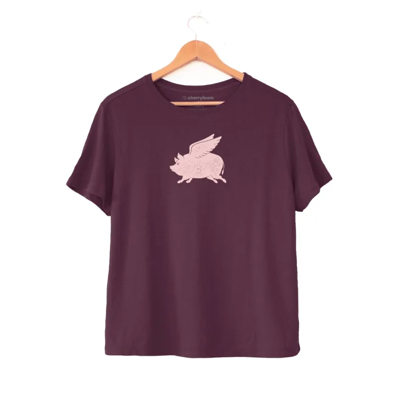 Berry 'Pigs Can Fly' Women's Modal/Cotton Boxy Tee sold by Zulily