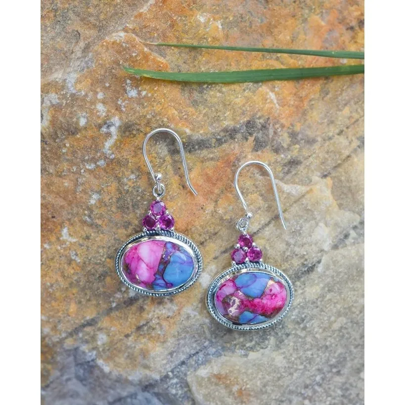 YS Gems Sterling Silver Pink Oyster Copper Turquoise Gemstone Earring - 0.71 x 1.38 sold by Zulily product image thumbnail 2