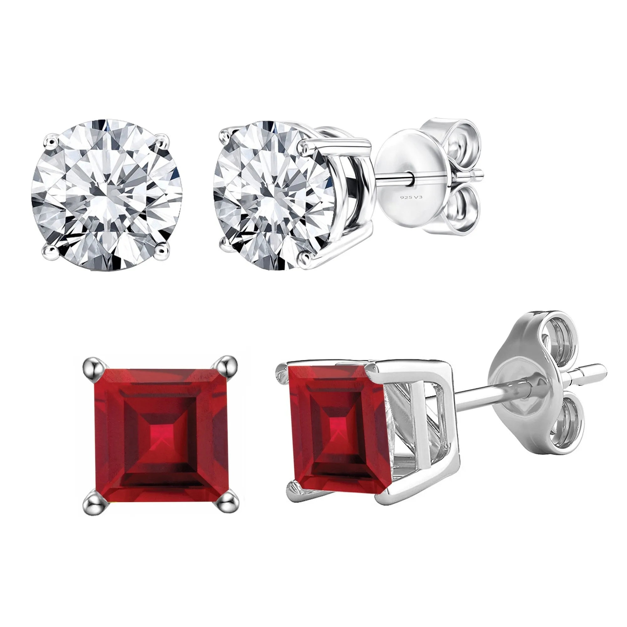 Sterling Silver Set Of Two Natural White Topaz and Ruby Stud Earring sold by Zulily product image thumbnail 4