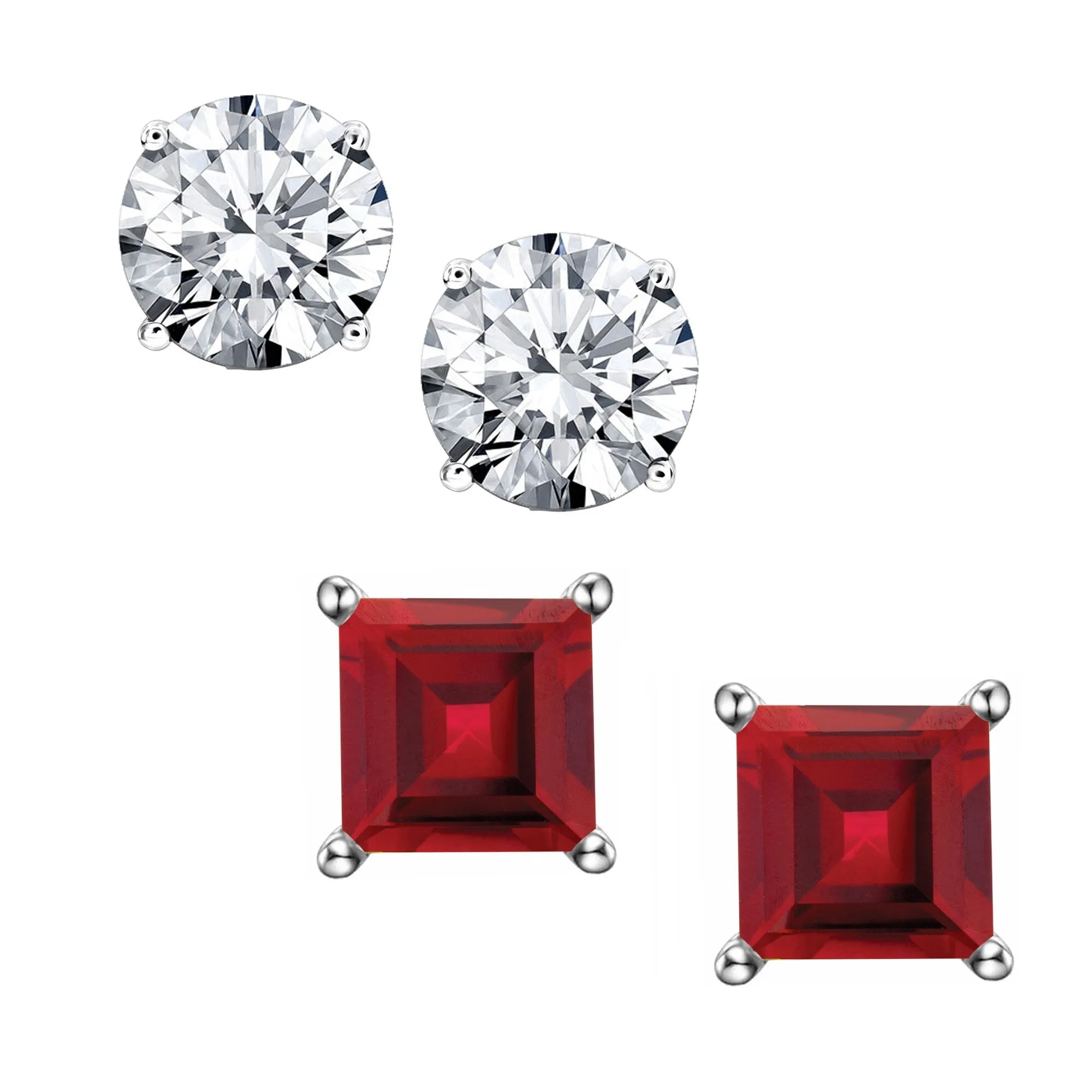 Sterling Silver Set Of Two Natural White Topaz and Ruby Stud Earring sold by Zulily product image thumbnail 3