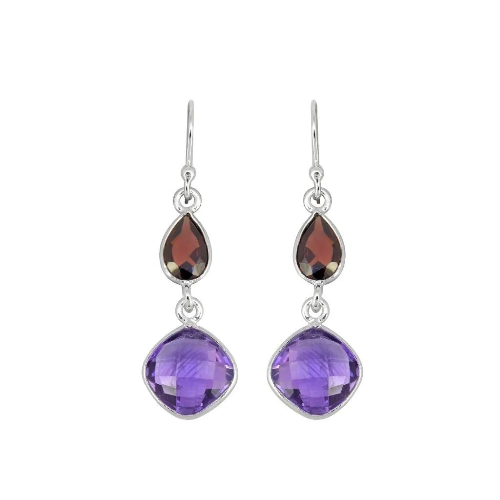 YS Gems Sterling Silver Amethyst Garnet Gemstone Earring - 0.47 x 1.65 sold by Zulily