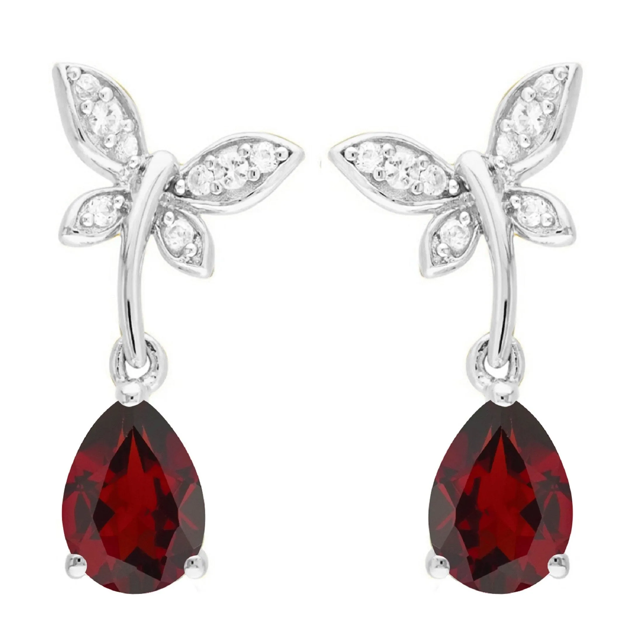 Natural Garnet and White Topaz Pear-Cut Sterling Silver Butterfly Drop Earrings sold by Zulily