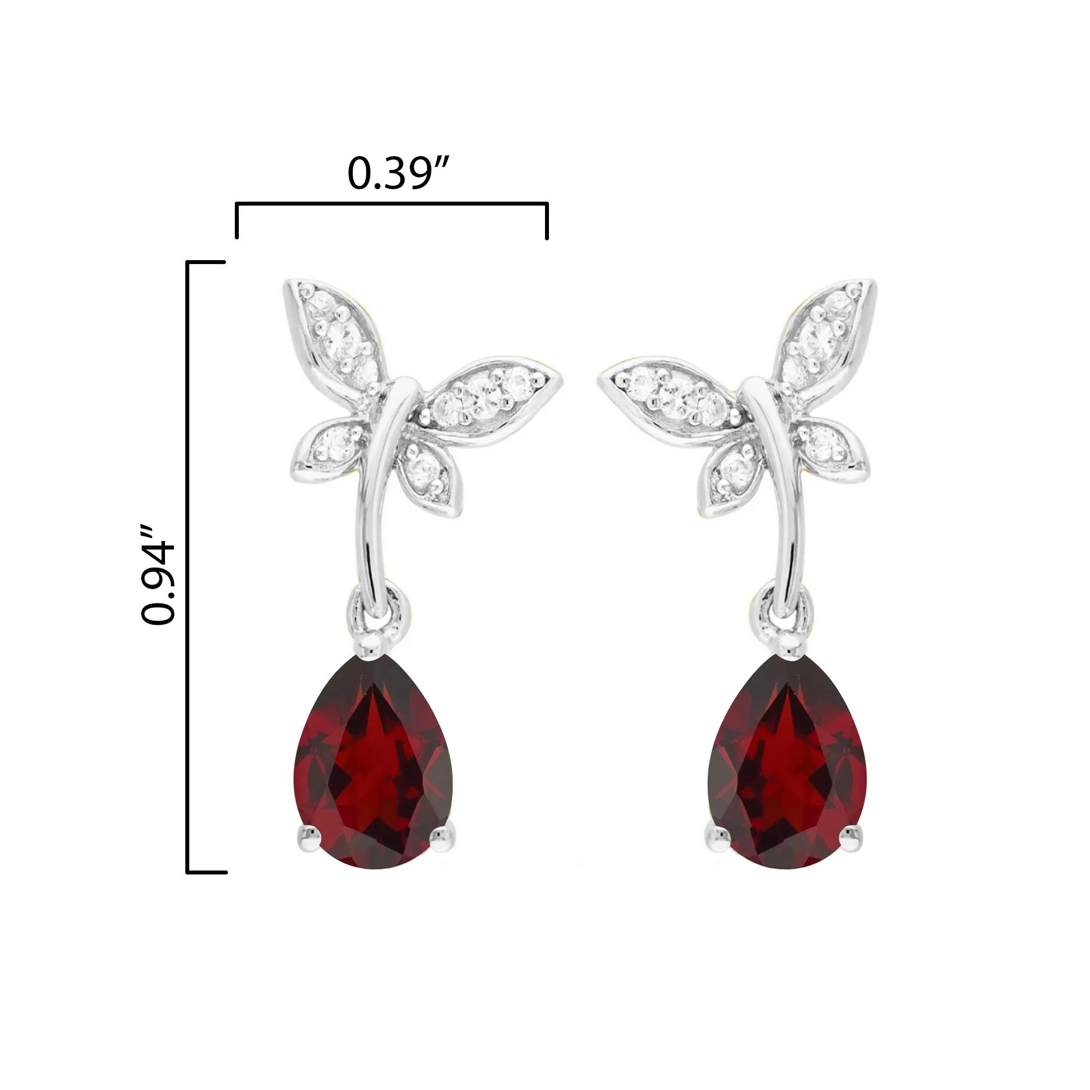 Natural Garnet and White Topaz Pear-Cut Sterling Silver Butterfly Drop Earrings sold by Zulily product image thumbnail 3