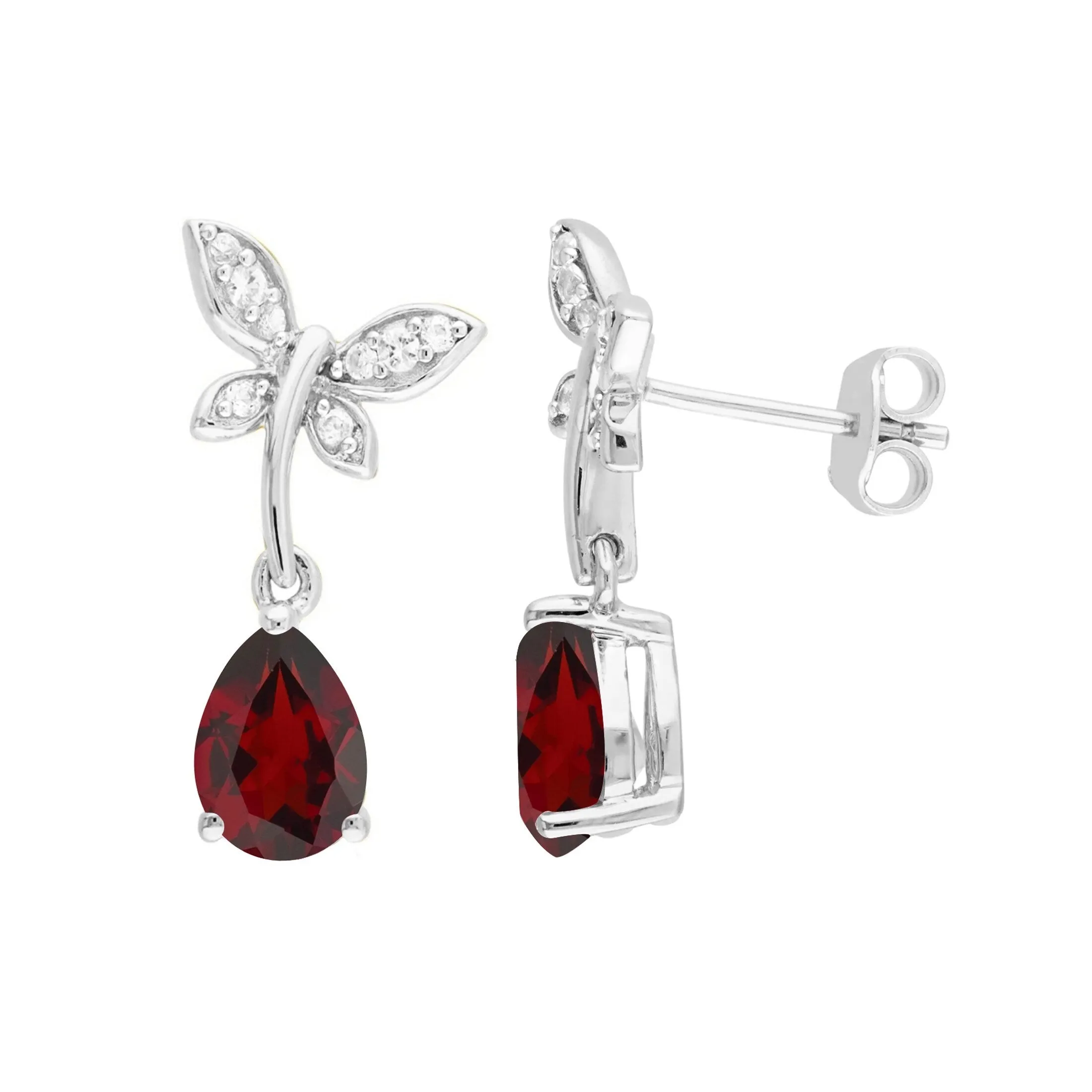 Natural Garnet and White Topaz Pear-Cut Sterling Silver Butterfly Drop Earrings sold by Zulily product image thumbnail 2