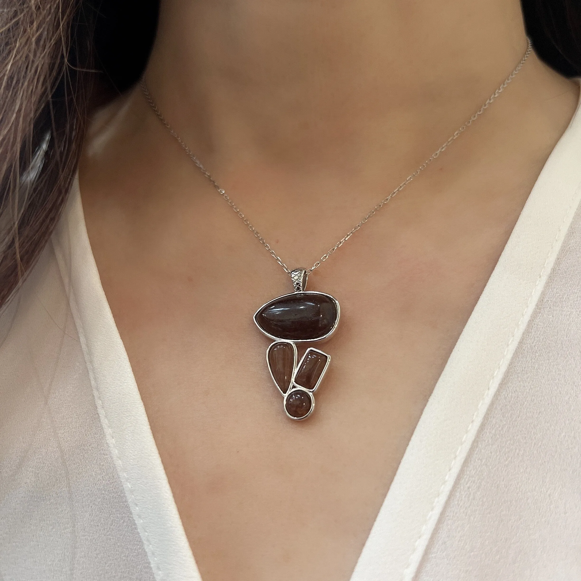 Sterling Brown Agate Multi-Shape Charm Necklace sold by Zulily product image thumbnail 3