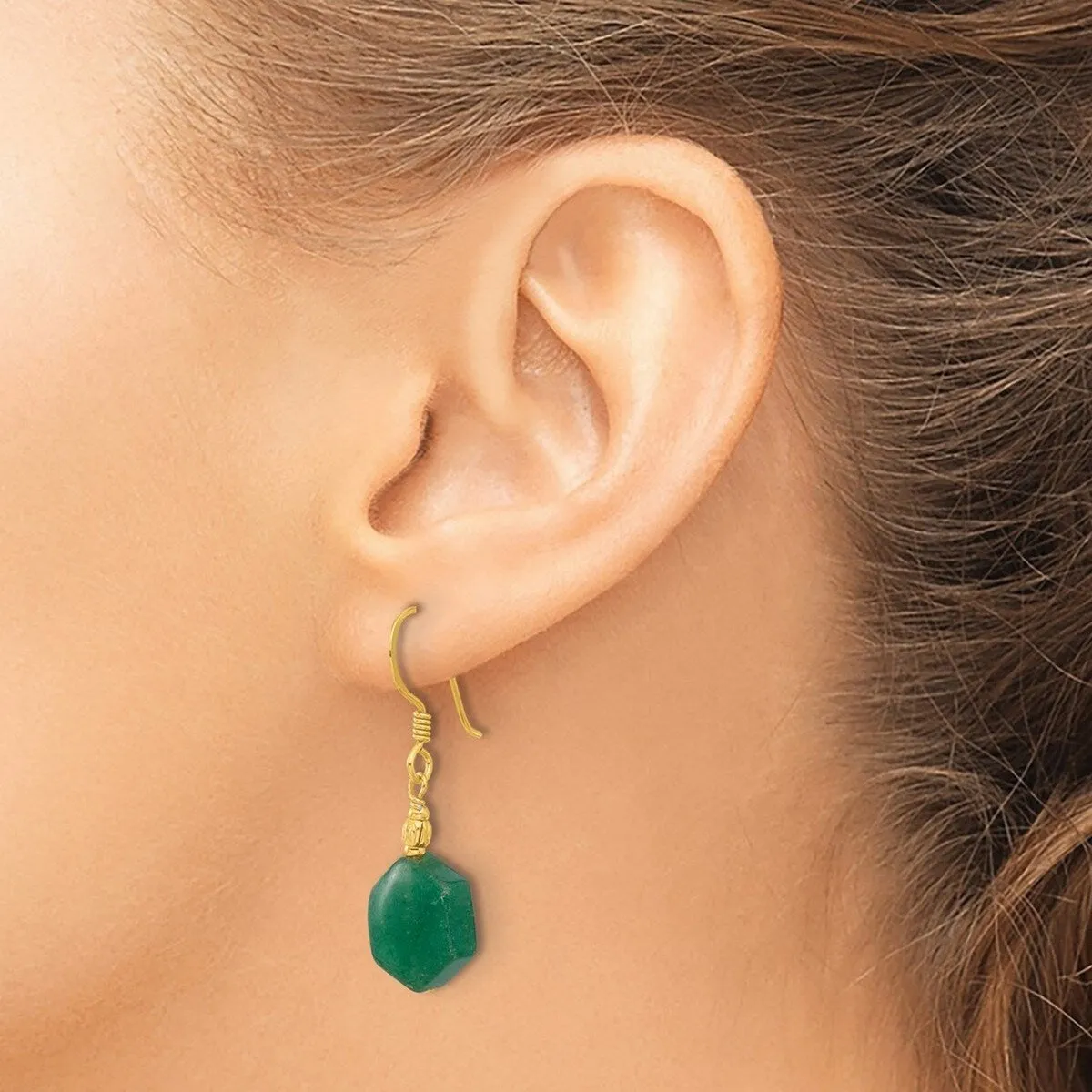 Curata 925 Sterling Silver Gold Plated Green Aventurine Dangle Earrings - 37x12mm sold by Zulily product image thumbnail 4
