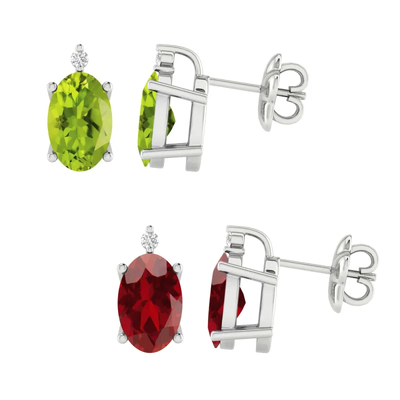 V3 Jewelry Set Of Two Sterling Silver with Natural Peridot, Garnet and White Diamond Stud Earrings for Women sold by Zulily