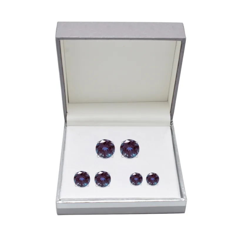Set Of Three Sterling Silver with Color Changing Alexandrite Stud Earring sold by Zulily