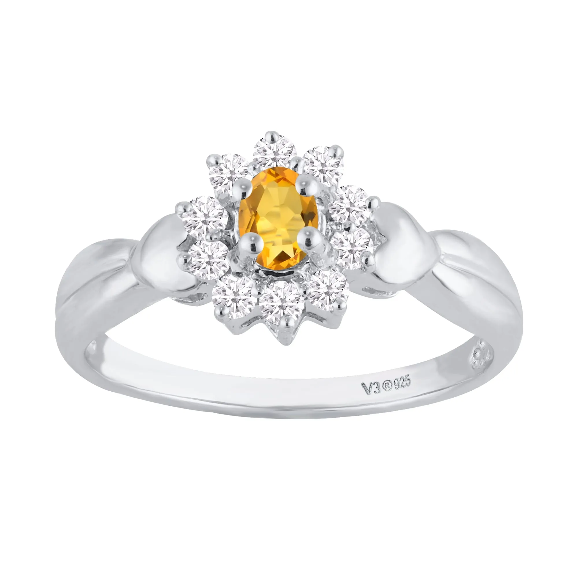 Sterling Silver with Natural Citrine and White Zircon Halo Ring sold by Zulily product image thumbnail 3