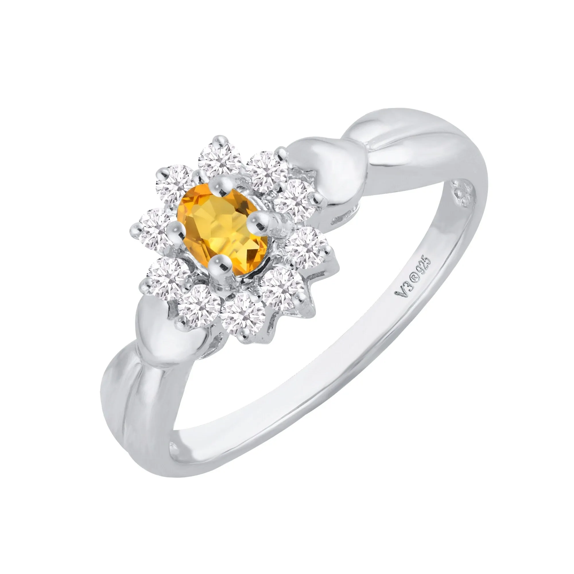 Sterling Silver with Natural Citrine and White Zircon Halo Ring sold by Zulily
