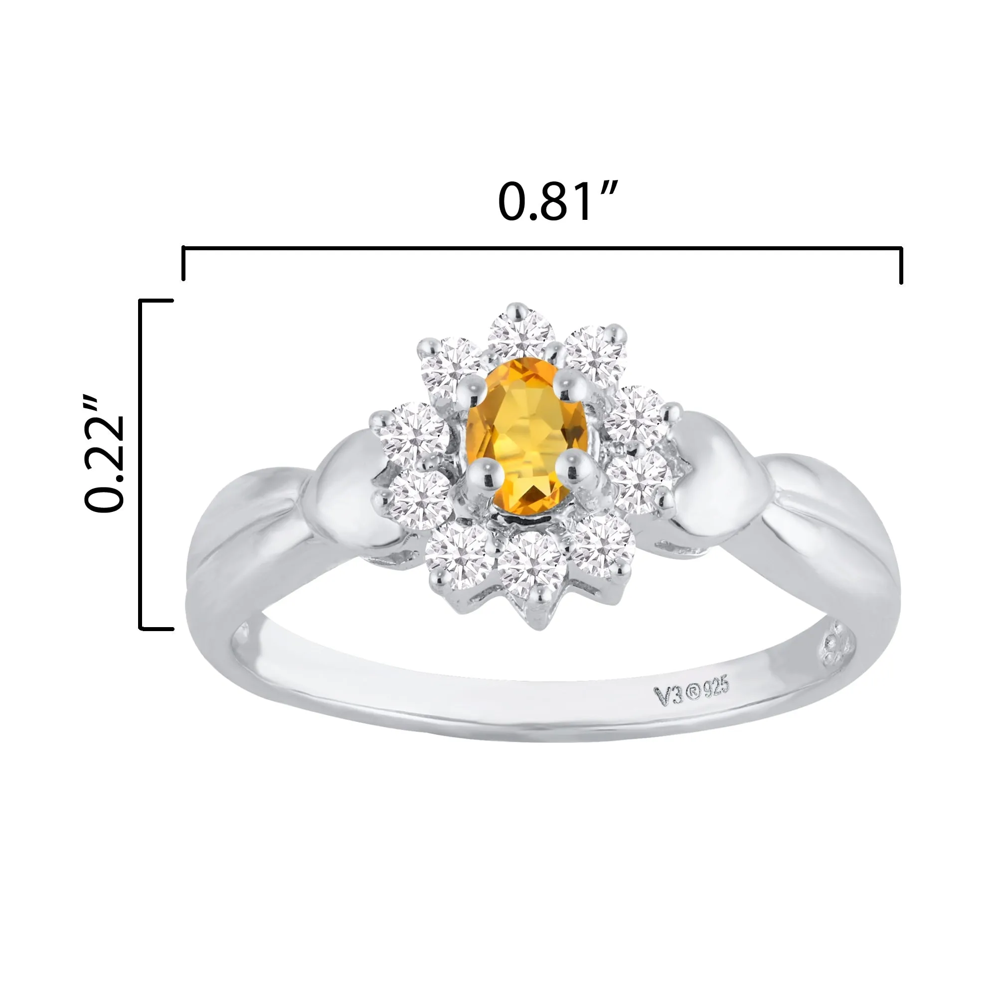 Sterling Silver with Natural Citrine and White Zircon Halo Ring sold by Zulily product image thumbnail 5
