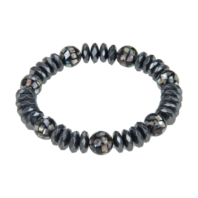 Natural Abalone Shell and Hematite Stretch Bead Bracelet sold by Zulily