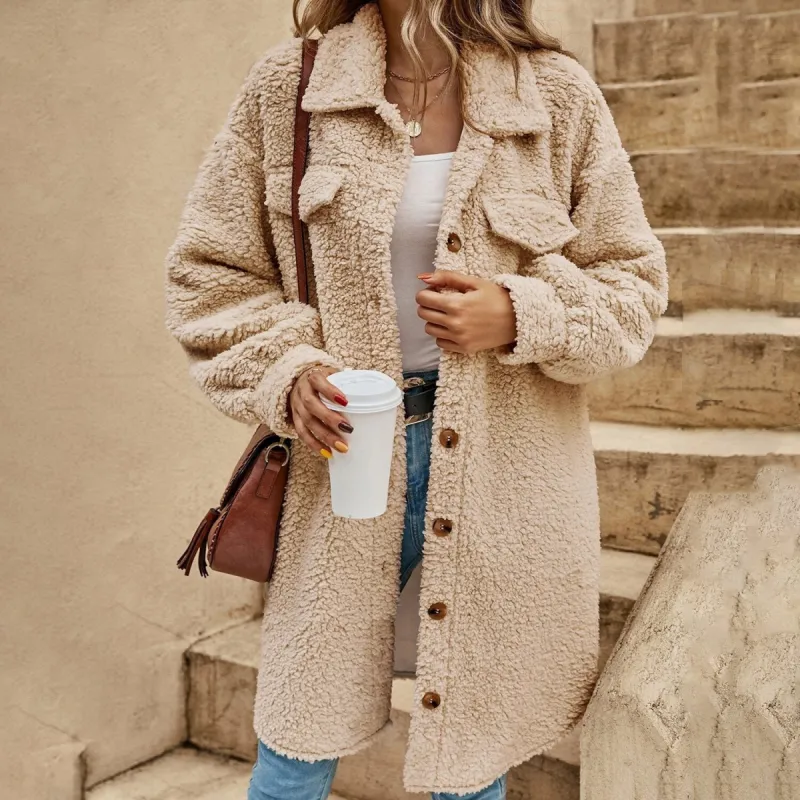 Khaki Collared Button Mid-Length Coat sold by Zulily