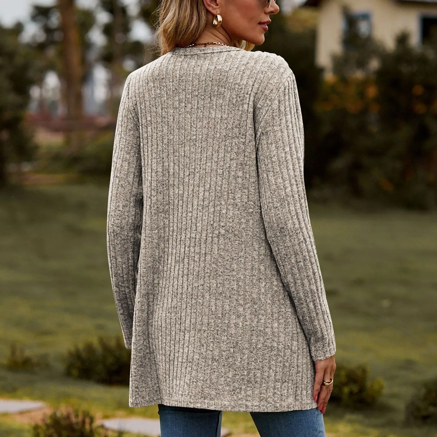 Khaki Long Sleeve Ribbed Cardigan sold by Zulily product image thumbnail 5