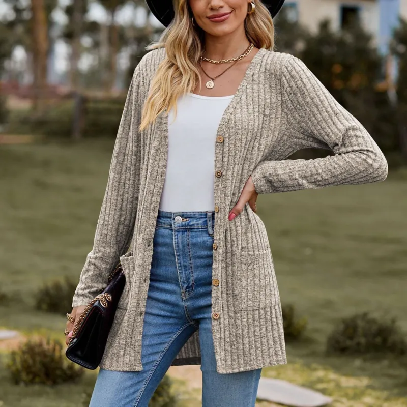 Khaki Long Sleeve Ribbed Cardigan sold by Zulily