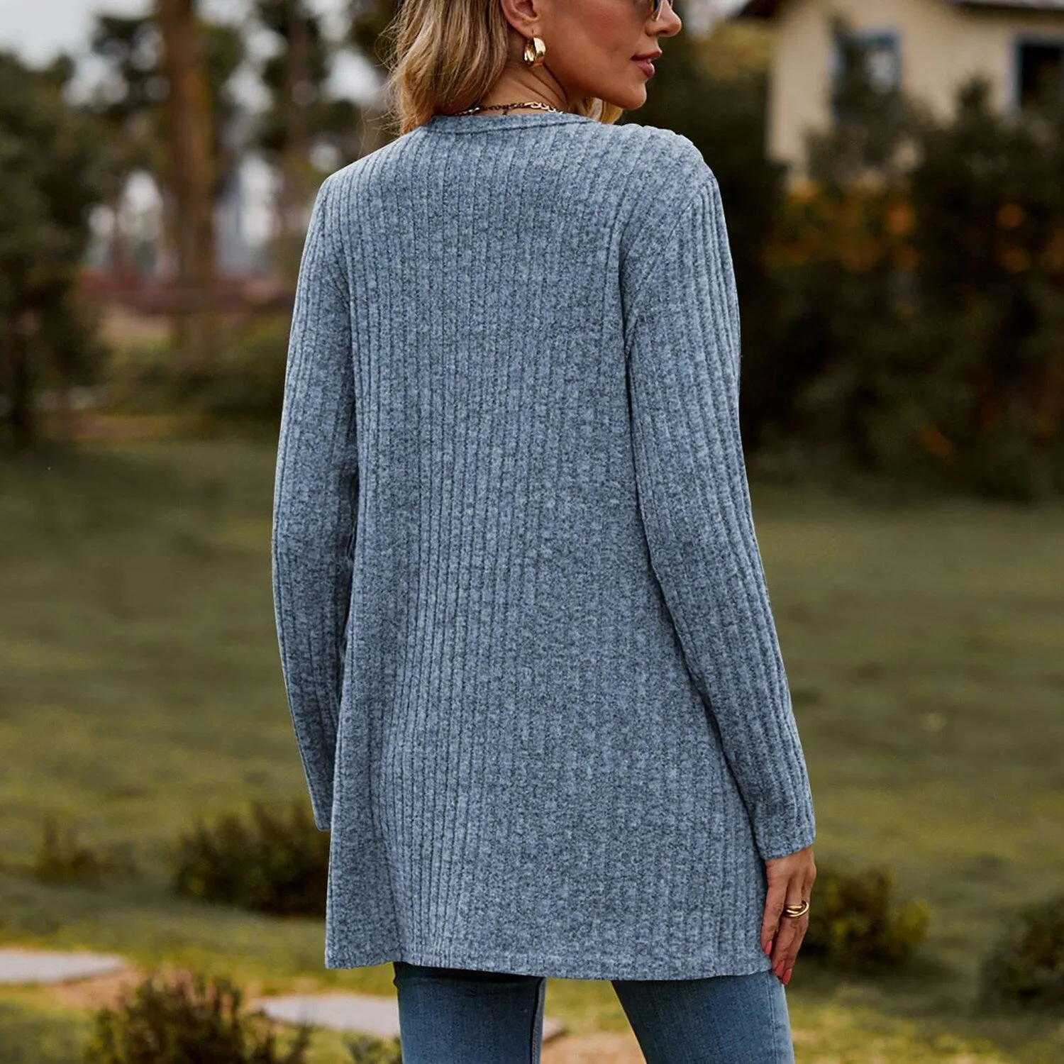 Blue Long Sleeve Ribbed Cardigan sold by Zulily product image thumbnail 2