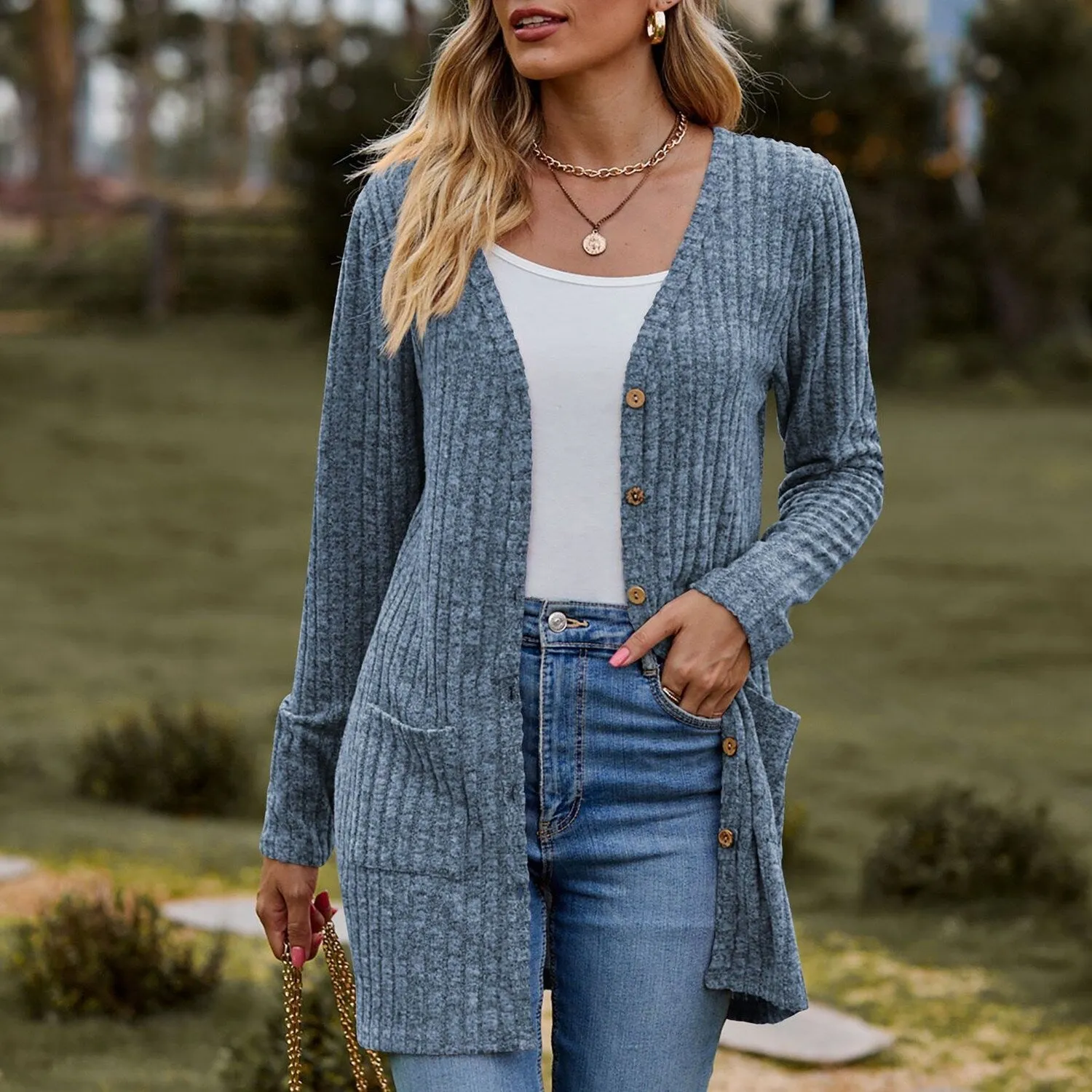 Blue Long Sleeve Ribbed Cardigan sold by Zulily product image thumbnail 5
