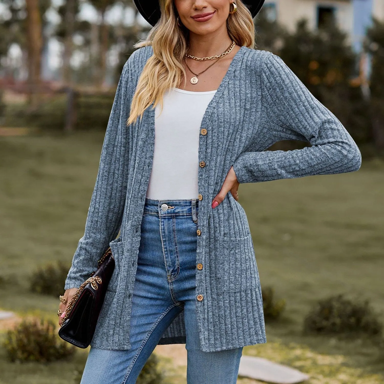 Blue Long Sleeve Ribbed Cardigan sold by Zulily product image thumbnail 3