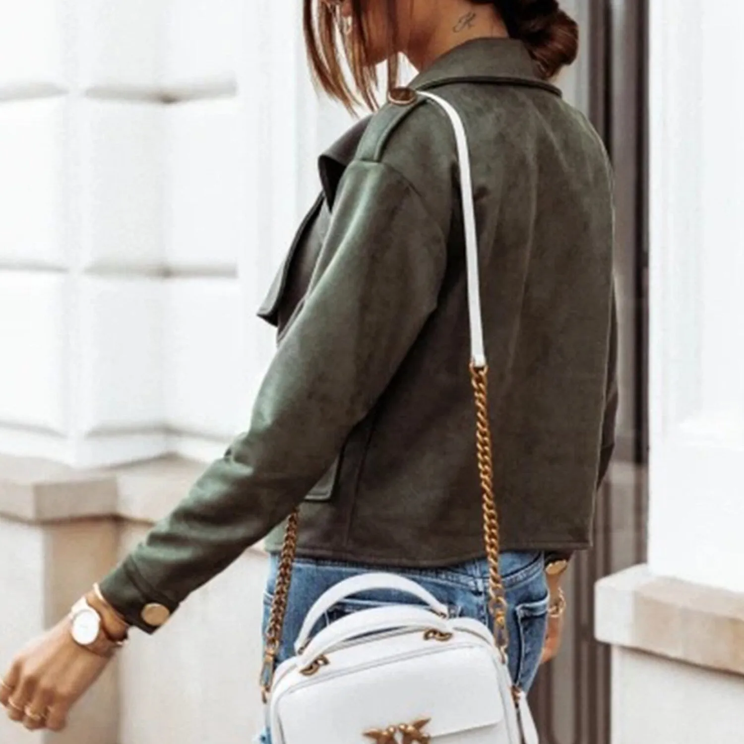 Army Green Wide-Lapel Crop Jacket sold by Zulily product image thumbnail 2