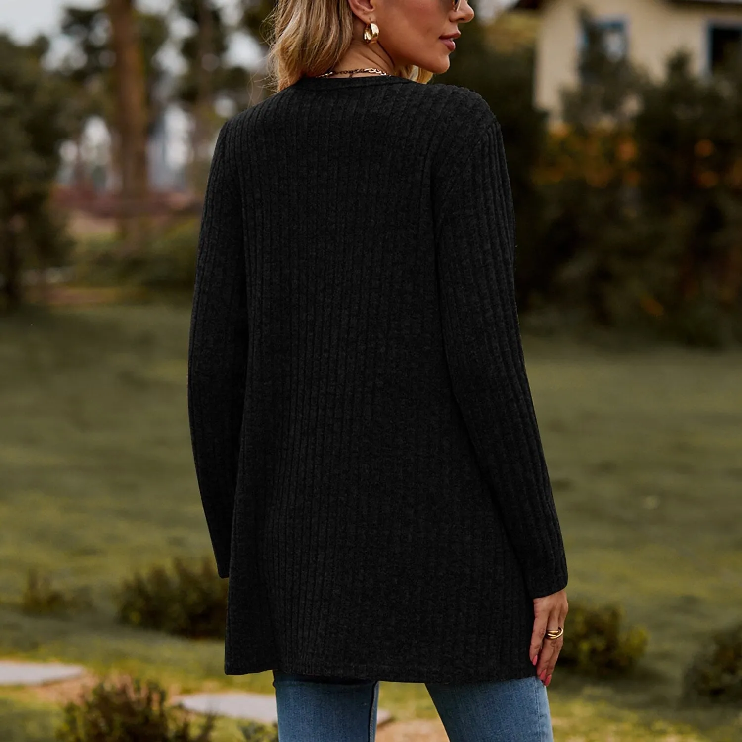 Black Long Sleeve Ribbed Cardigan sold by Zulily product image thumbnail 2