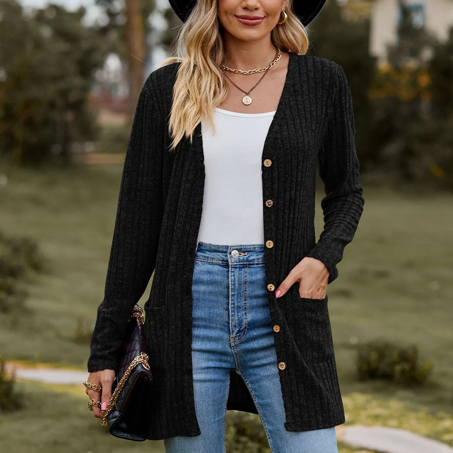 Black Long Sleeve Ribbed Cardigan sold by Zulily product image thumbnail 3