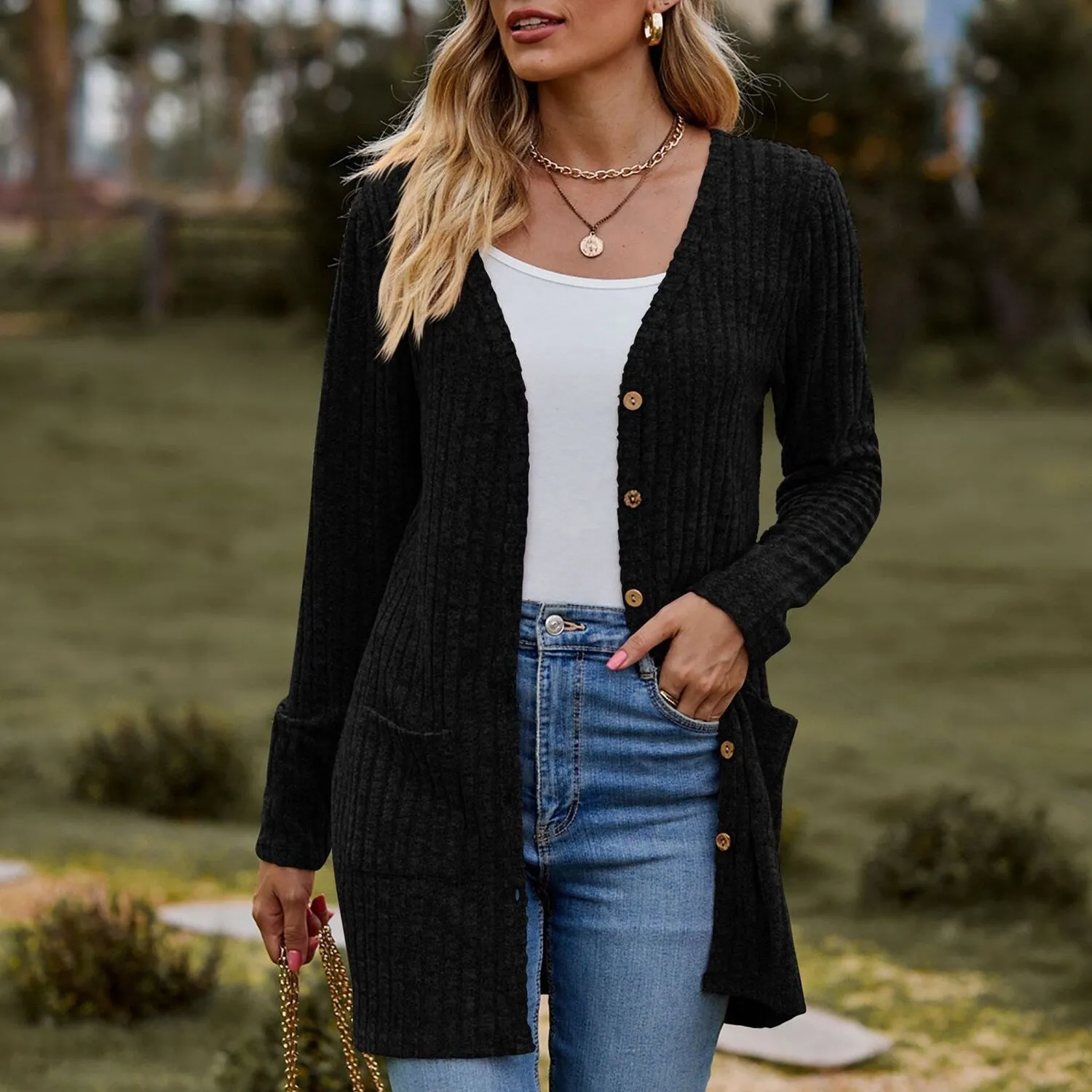 Black Long Sleeve Ribbed Cardigan sold by Zulily product image thumbnail 5