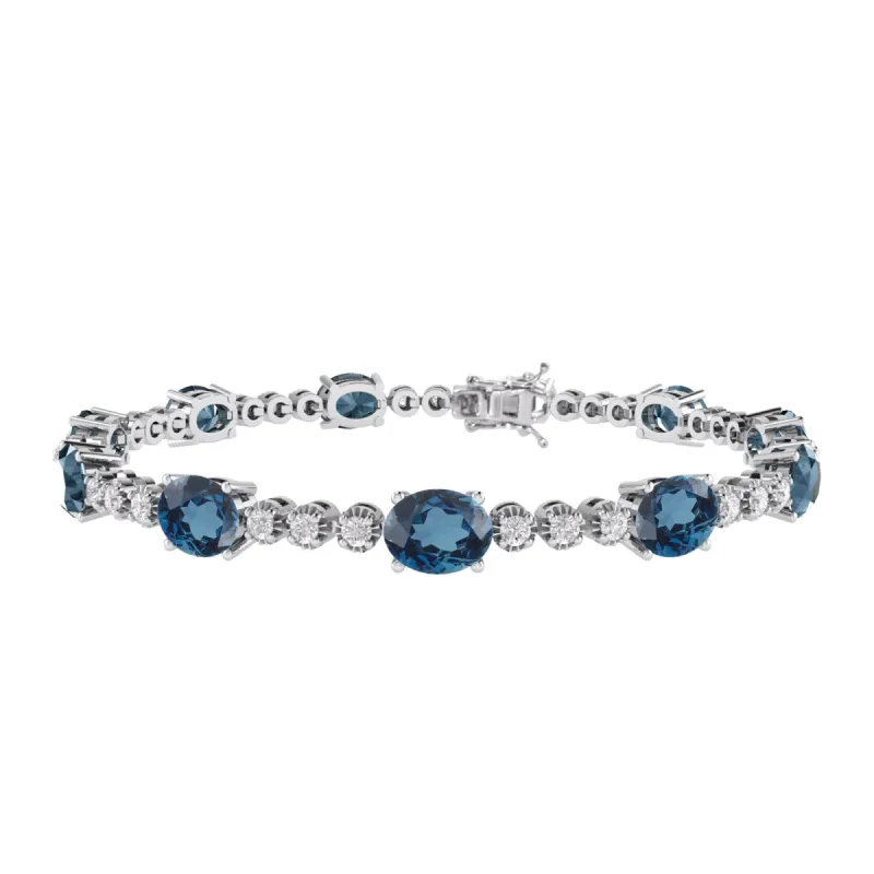 Sterling Silver with Natural London Blue Topaz and White Topaz Tennis Bracelet-7.25" sold by Zulily