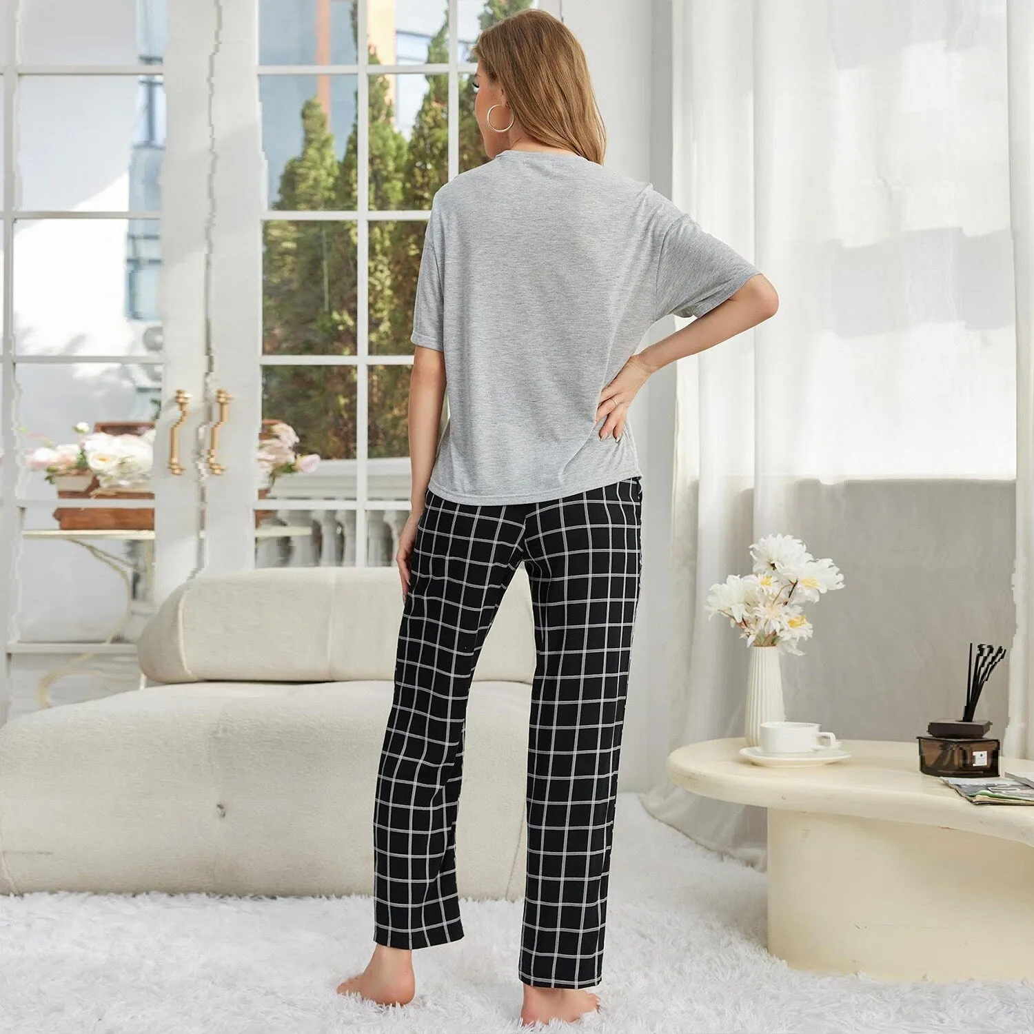 Grey & Black Plaid Loungewear Set sold by Zulily product image thumbnail 2