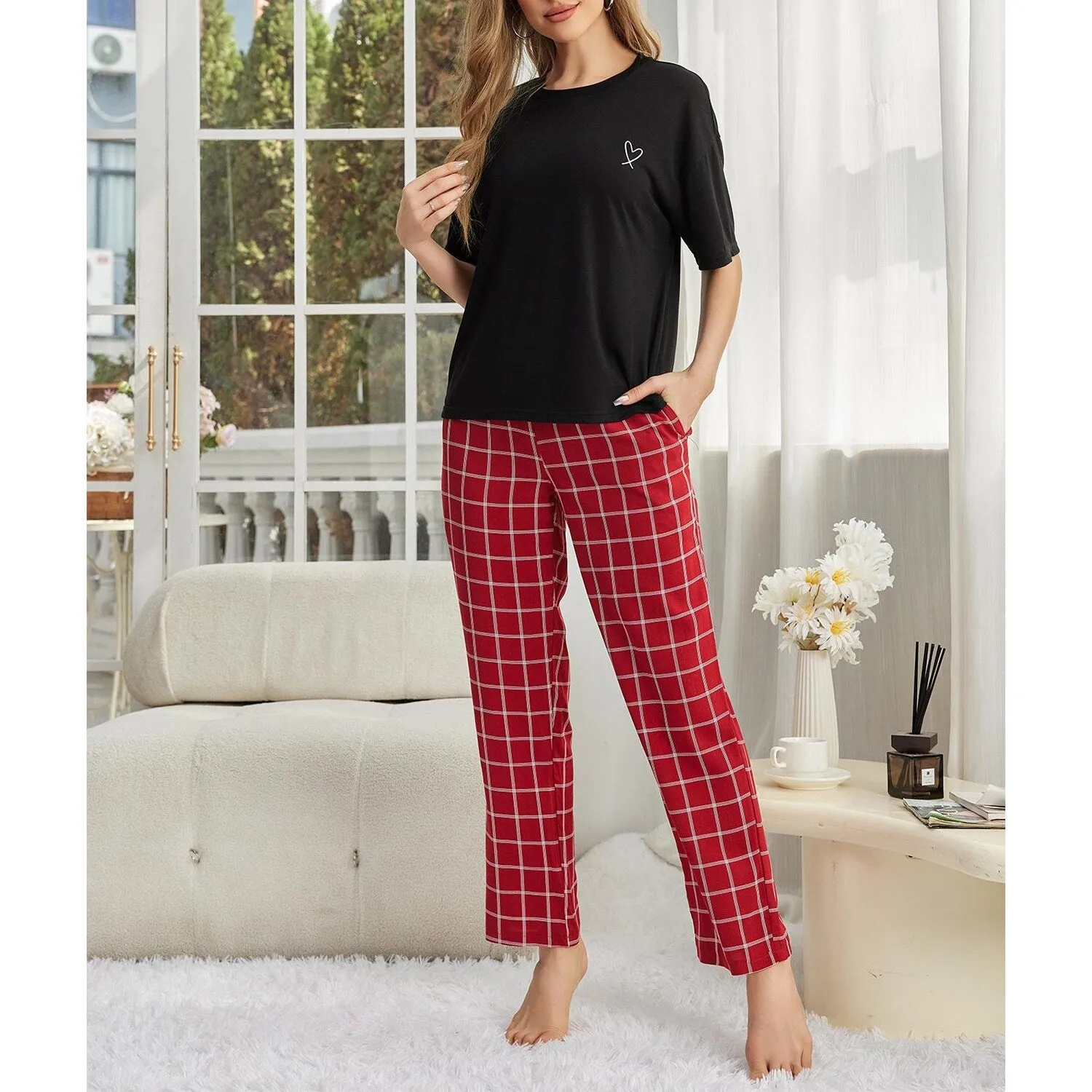 Black & Red Plaid Loungewear Set sold by Zulily