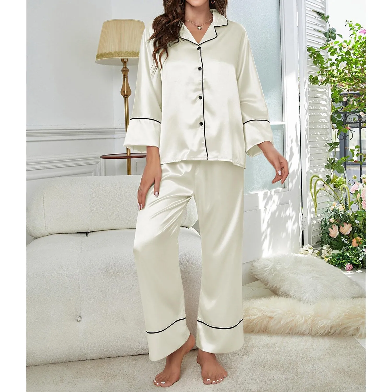 White Long-Sleeve Loungewear Set sold by Zulily product image thumbnail 3